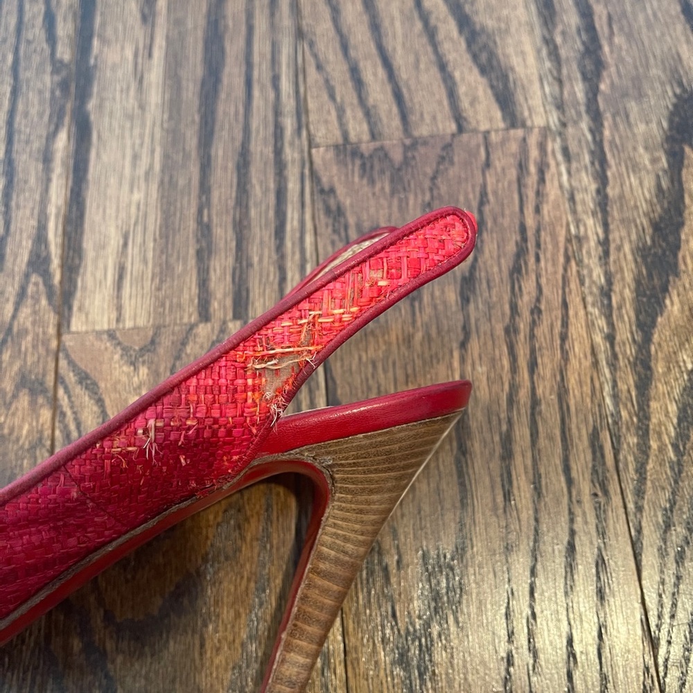 Christian Louboutin Red Raffia Slingbacks 37.5 - Picture 7 of 16